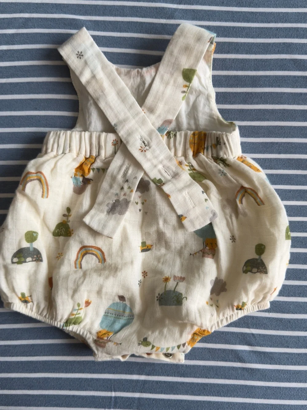 Baby Girl Cream Muslin Bubble Romper with Mustard Pocket 100% cotton